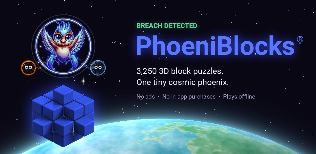 PhoeniBlocks: TeeniPhoeni in her aura-shell with an Umbra and a NullStar, above the Diamondius Interloper and the jungle world Phoenitopia