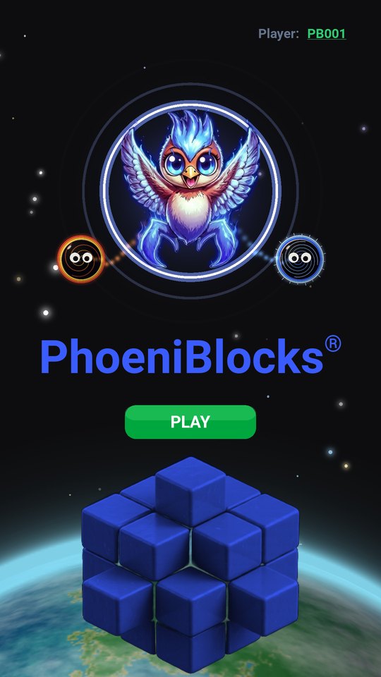 The PhoeniBlocks title screen: TeeniPhoeni in her aura-shell